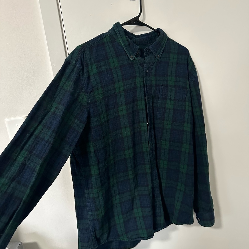 L.L. Bean Men's Navy and Forest Plaid Shirt